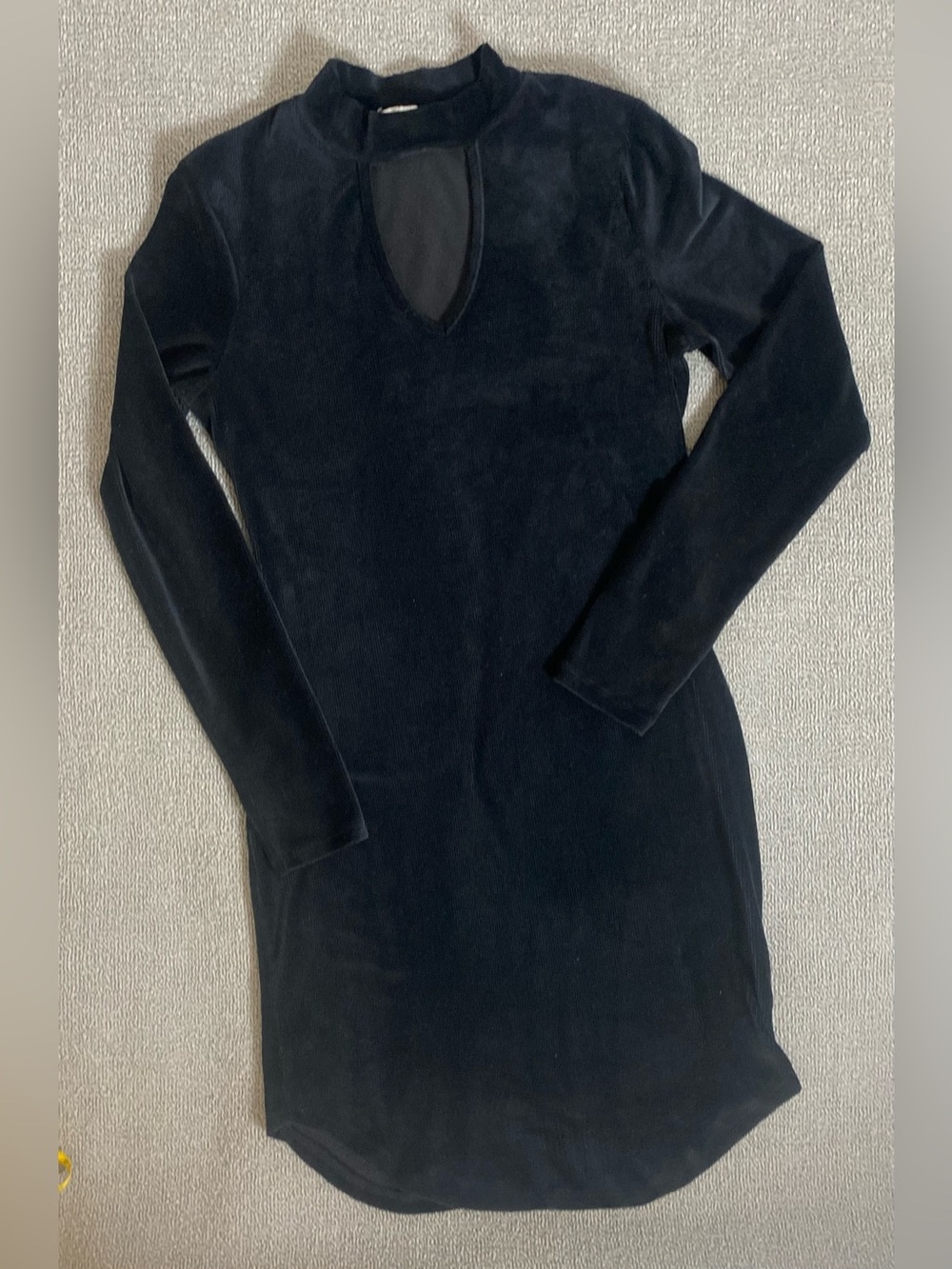 Ultra Flirt Black Long Sleeve Key Hole Cutout Velvet Dress- Little Black Dress